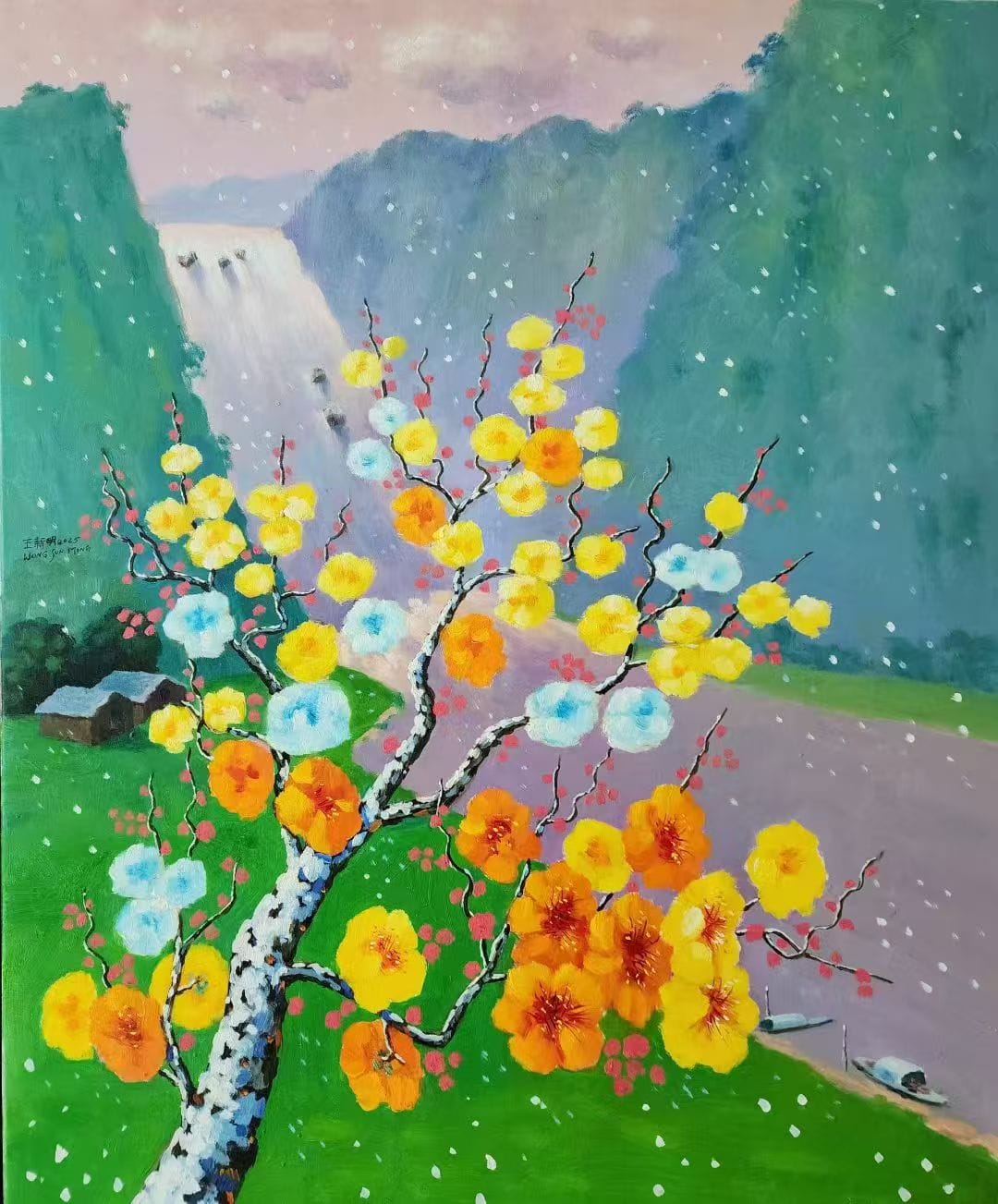 Plum Blossom Before the Waterfall